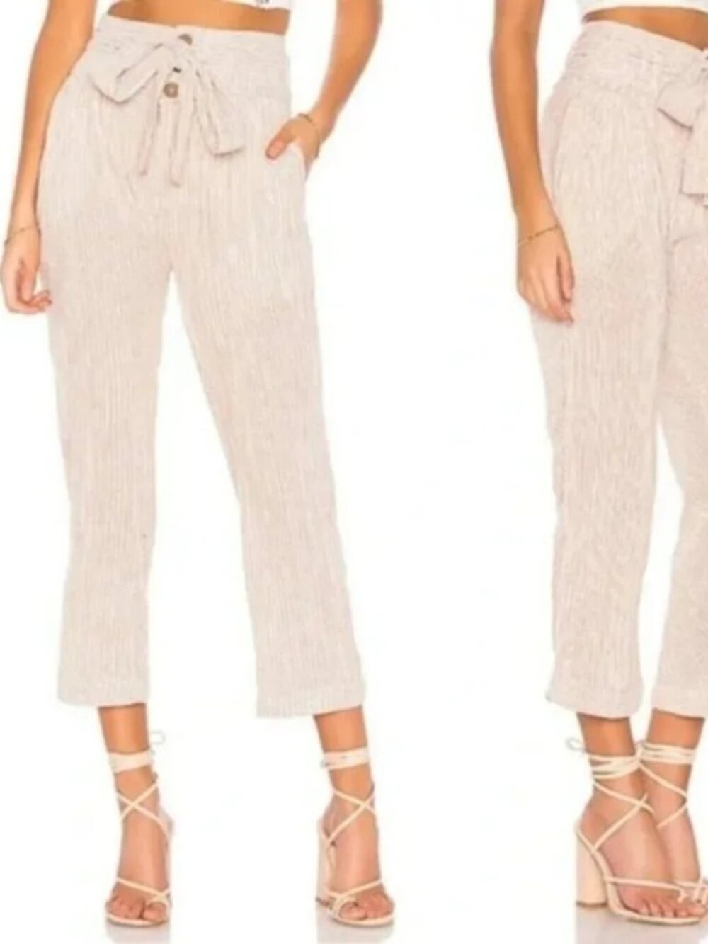 Free People Rumors Slub Cotton Yarn Dye Boho Harem Pant in Natural Size 2